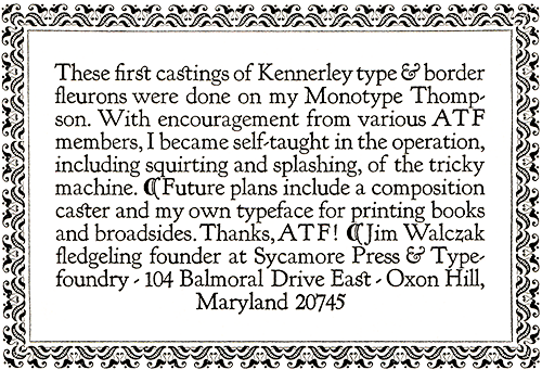 Kennerly Type and Border specimen sheet