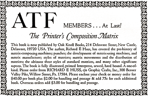 Advertisement for Printer's Composition Matrix