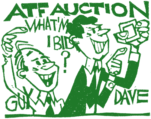 Bill Jackson linocut illustration of Guy and Dave at auction