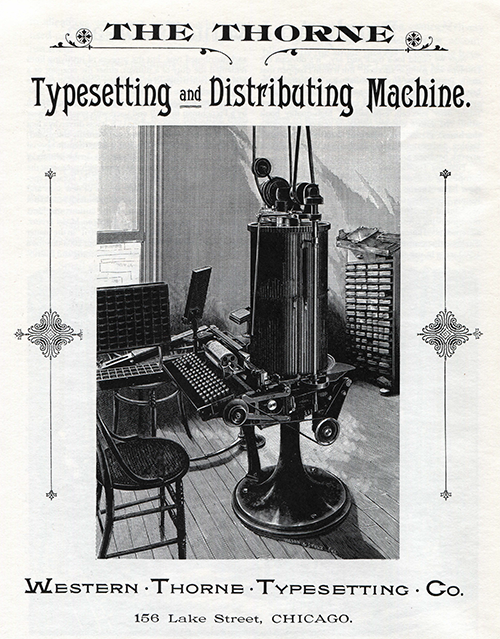 Advertisement of the Thorne Typesetting and Distribution Machine