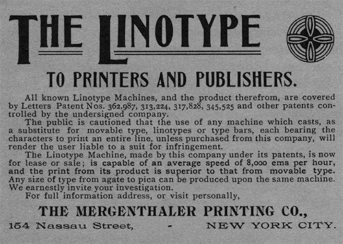 Linotype advertisement by The Mergenthaler Printing Co.