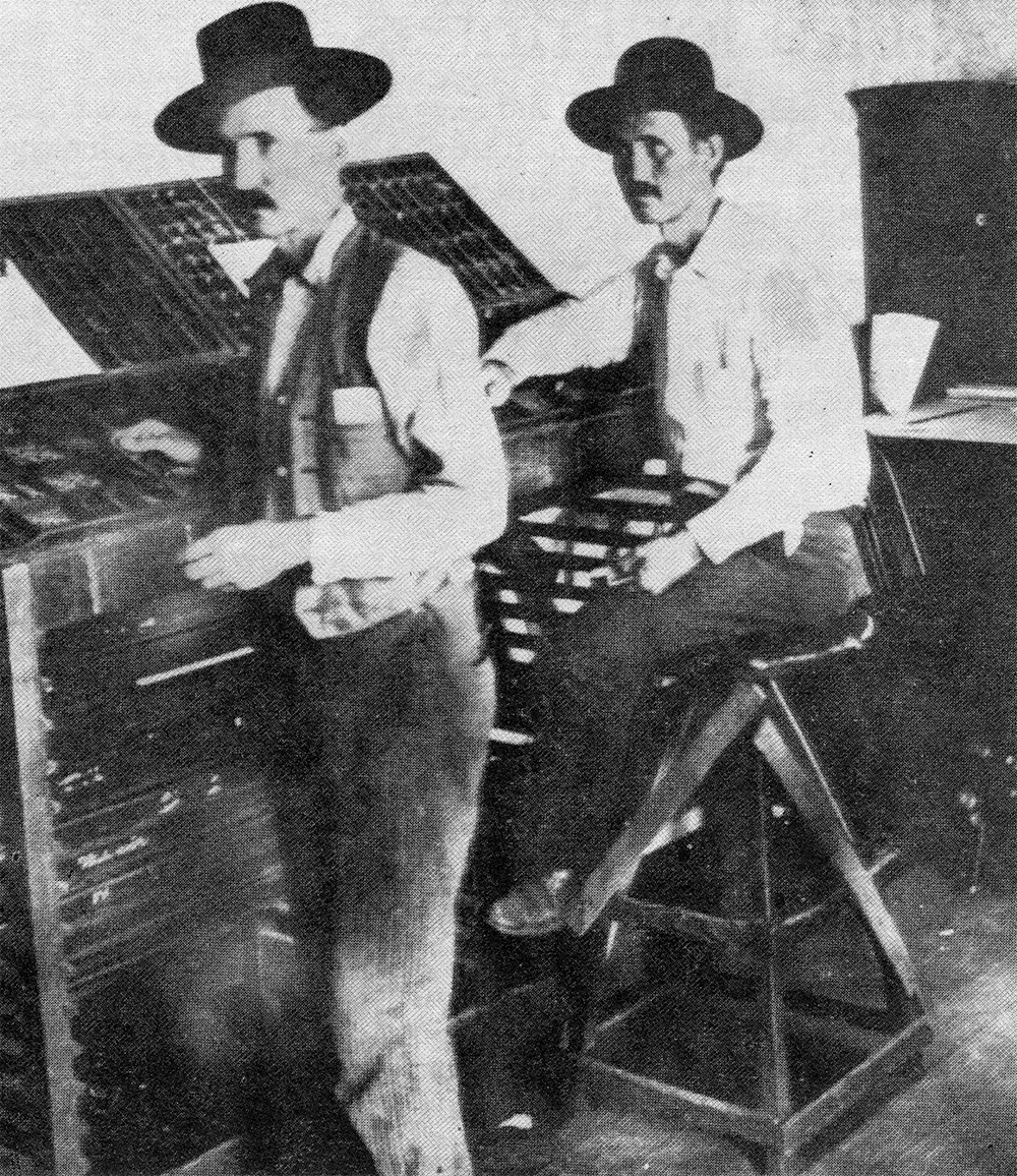 Halttone photograph of what the Comp and his workplace looked like