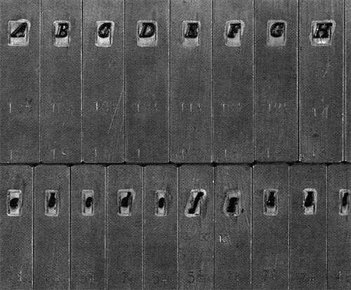 Photograph of Caslon 471 matrices.