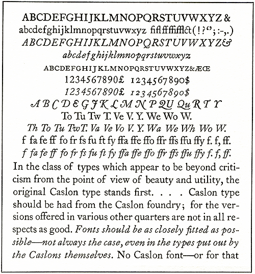 Specimen of Linotype Caslon Old Face