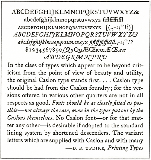 Specimen of Monotype Caslon No. 128