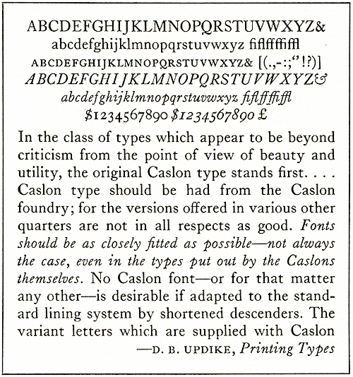 Specimen of Monotype Caslon 137