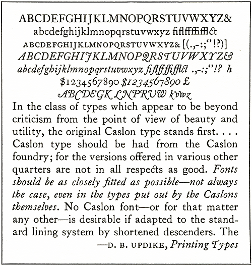 Specimen of Monotype Caslon 337