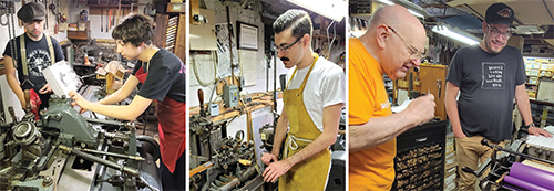 Photograph of Vincent and Fabi at the Super Caster; 
						Seth on the Thompson; Rich and Jason working on diplomas