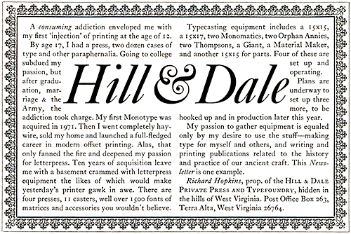 Hill & Dale Private Press and Typefoundry