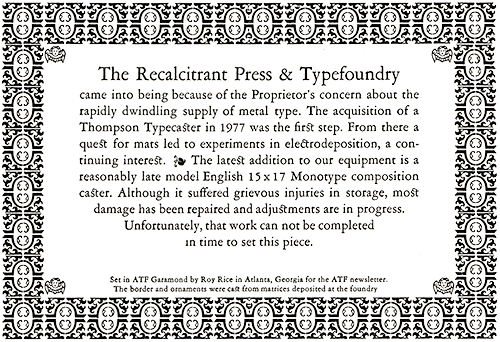 The Recalcitrant Press & Typefoundry