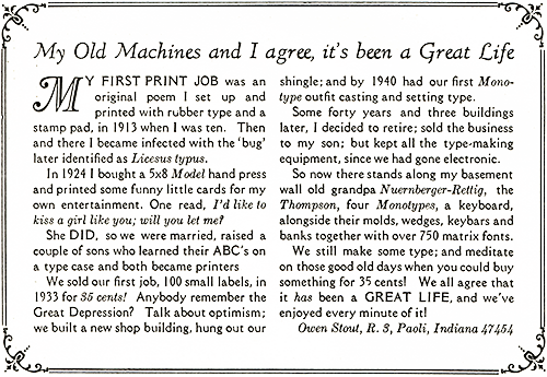 Owent Stout type foundry