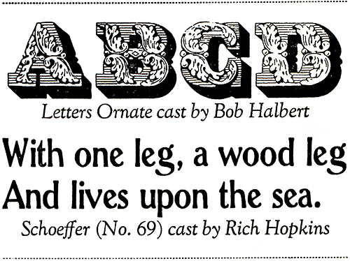 Specimen for Floral Ornate letters cast by Bob Halbert