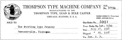 Illustration of an original invoice from Thompson